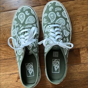 Vans Green and White Paisley Canvas Sneakers